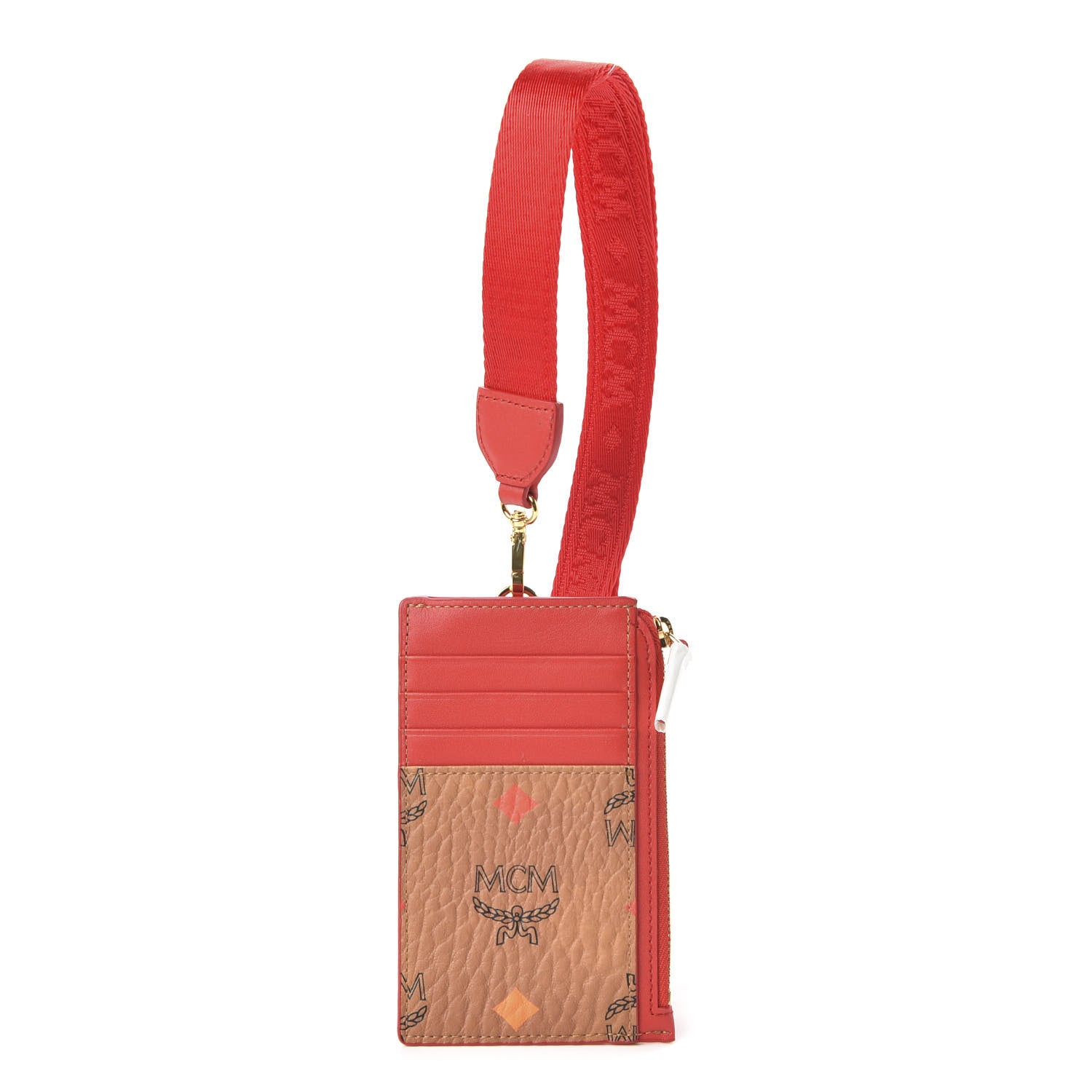 MCM Skyoptic Visetos Mini Lanyard Card Case Holder Spectrum Diamond Cognac Red 1 of 8