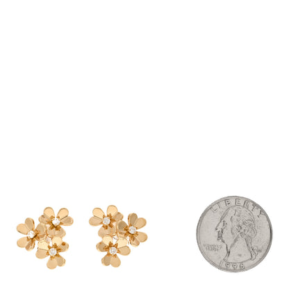Van Cleef & Arpels 18K Yellow Gold Diamond Mini Frivole 3 Flowers Earrings 2 of 5