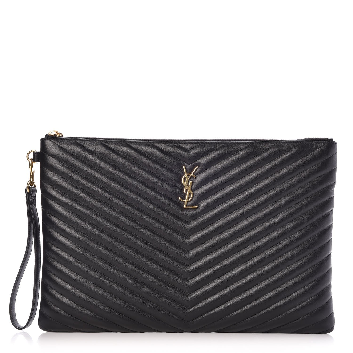 Saint Laurent Calfskin Matelasse Chevron Monogram Document Holder Black 1 of 10
