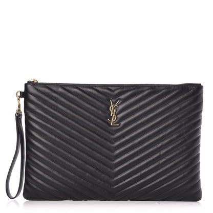 Saint Laurent Calfskin Matelasse Chevron Monogram Document Holder Black 1 of 10