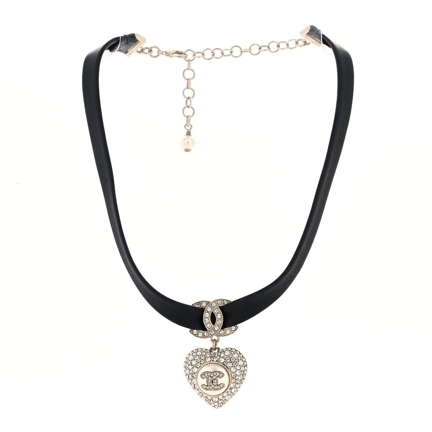 Lambskin Crystal CC Heart Choker Gold Black