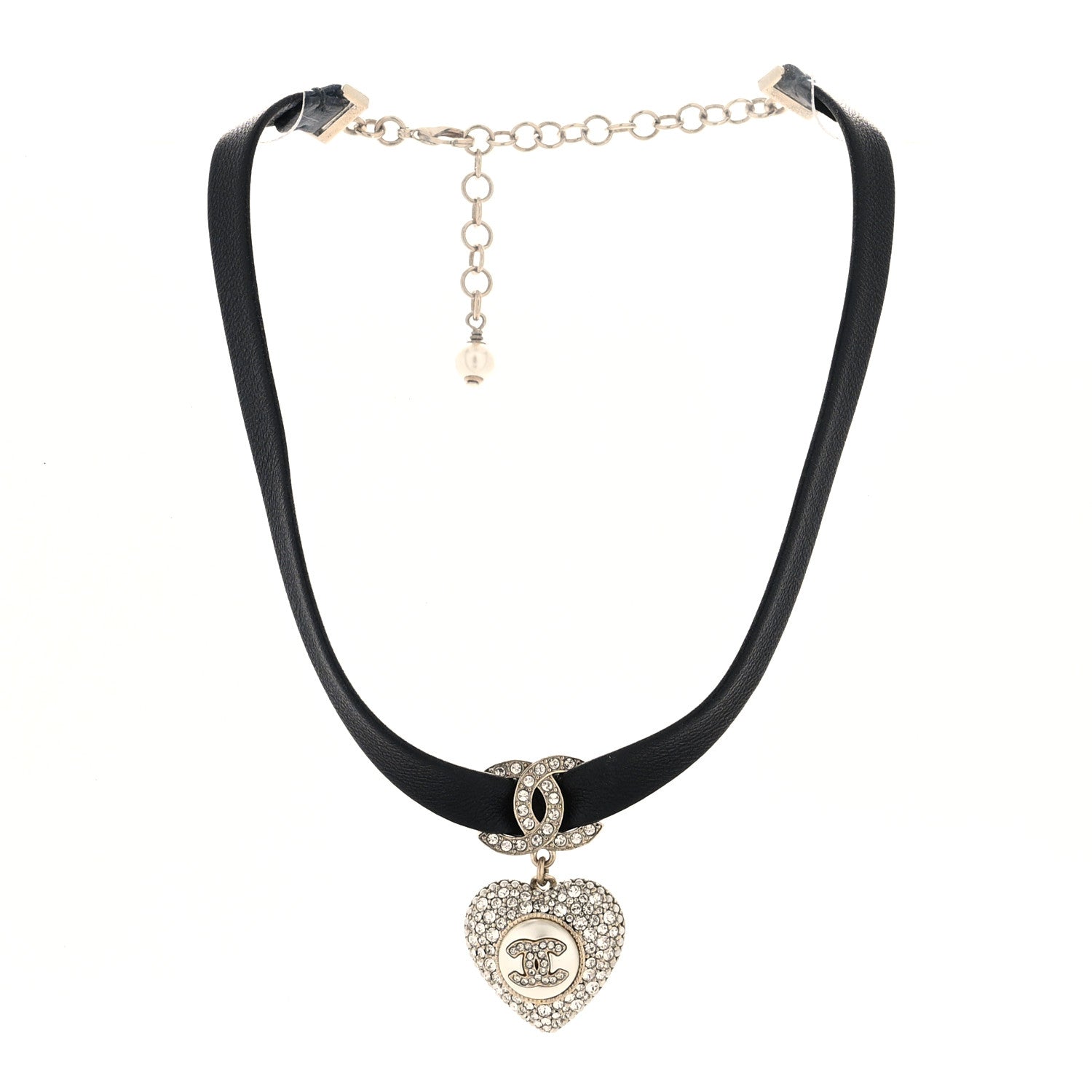 Chanel Lambskin Crystal CC Heart Choker Gold Black 2 of 4
