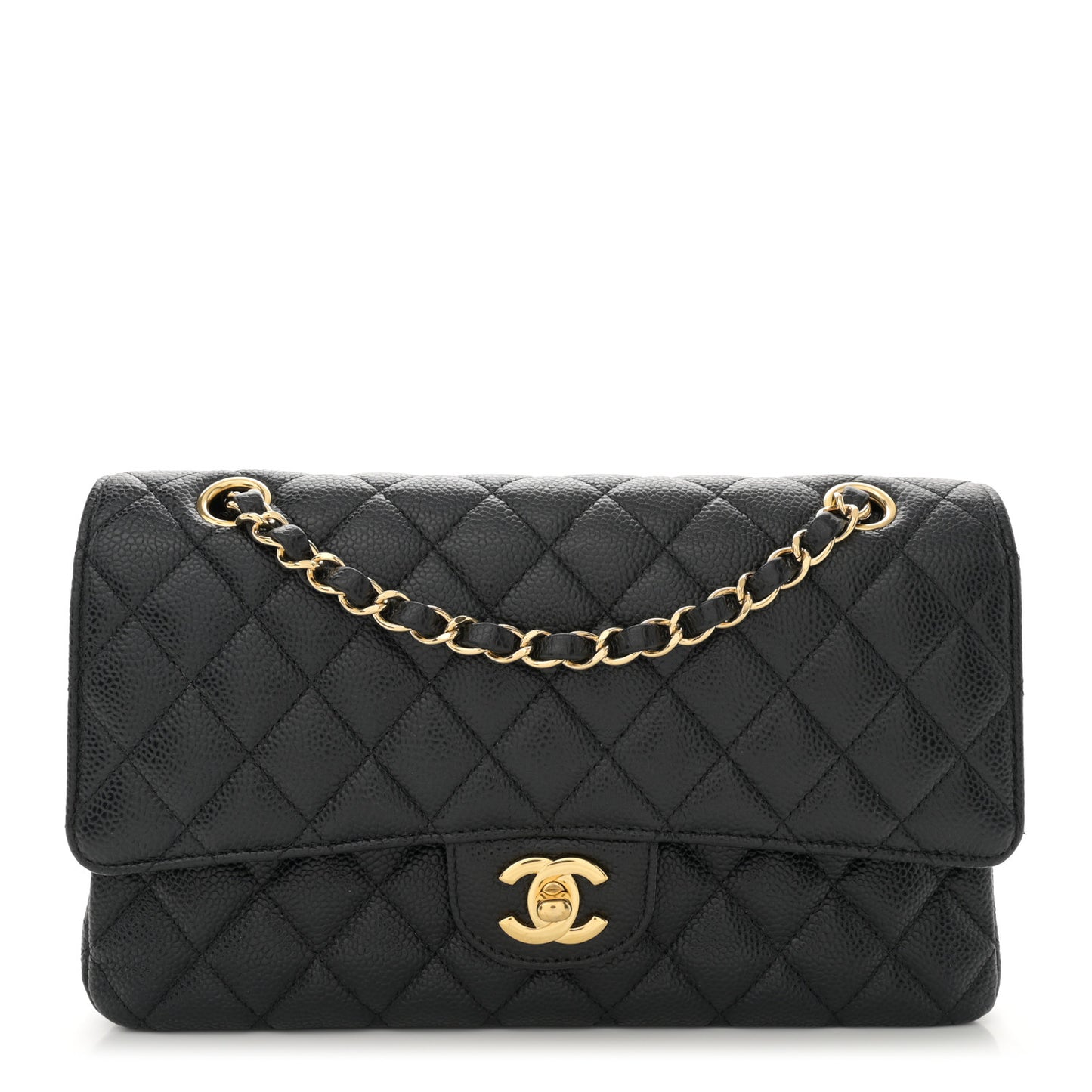 Caviar Quilted Medium Double Flap Black