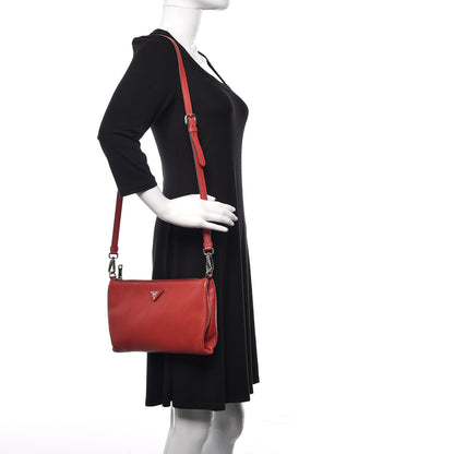 Prada Vitello Daino Zippered Shoulder Bag Rosso 2 of 10