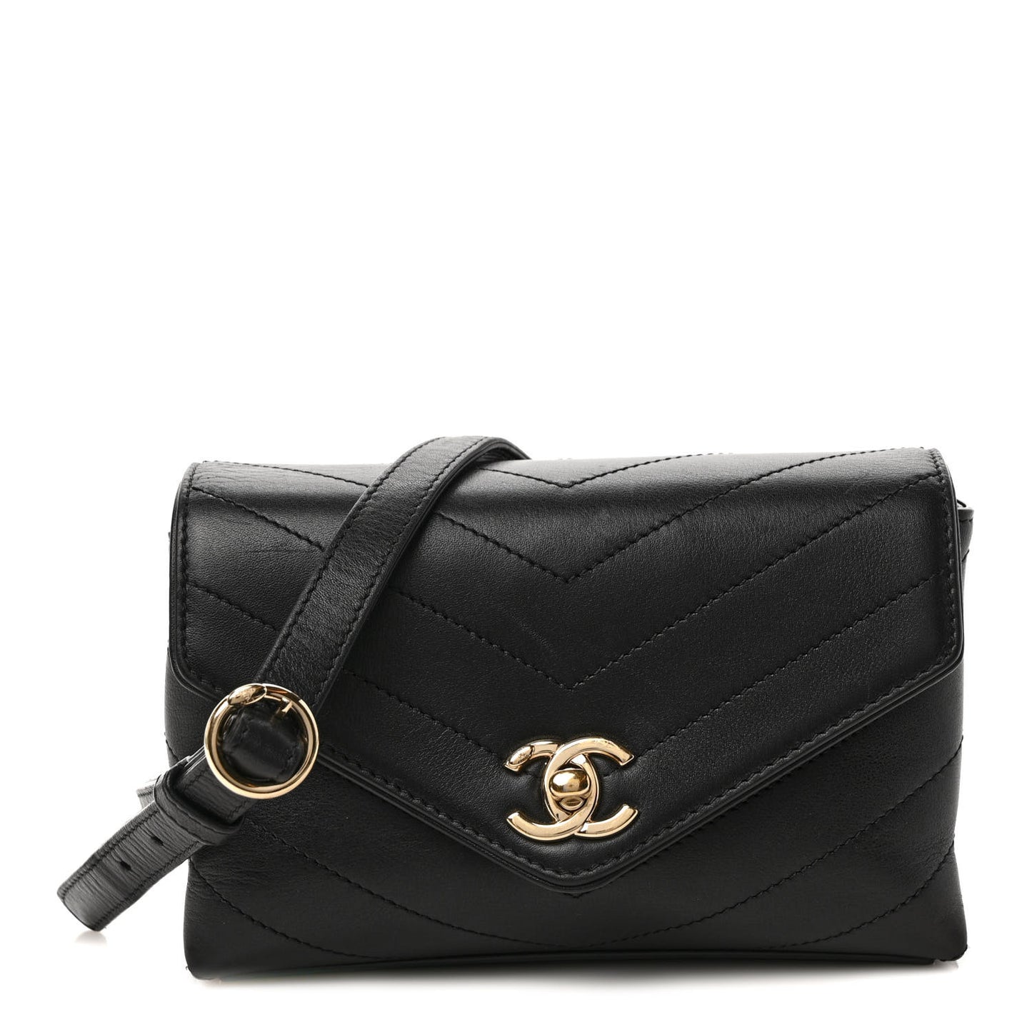 Calfskin Chevron Stitched Coco Waist Bag Black