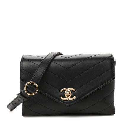 Chanel Calfskin Chevron Stitched Coco Waist Bag Black 1 of 9
