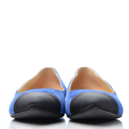 Chanel Suede Satin Cap Toe Gabrielle Ballerina Flats 39 Royal Blue Black 2 of 10