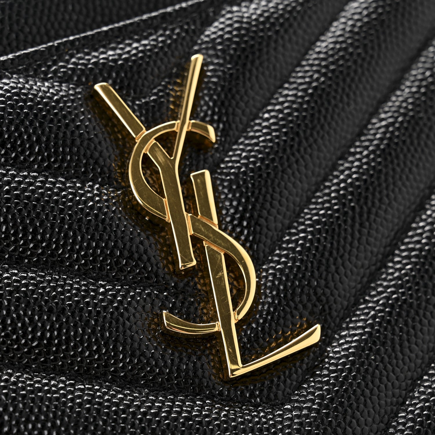 Saint Laurent Grain De Poudre Chevron Monogram Bill Pouch Black 8 of 9