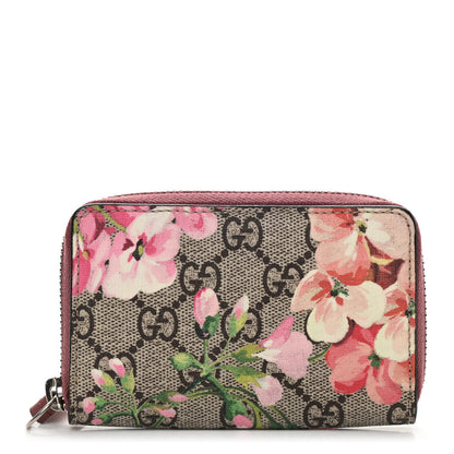Gucci GG Supreme Monogram Blooms Zip Around Card Case Wallet Beige Multicolor Dry Rose 1 of 8