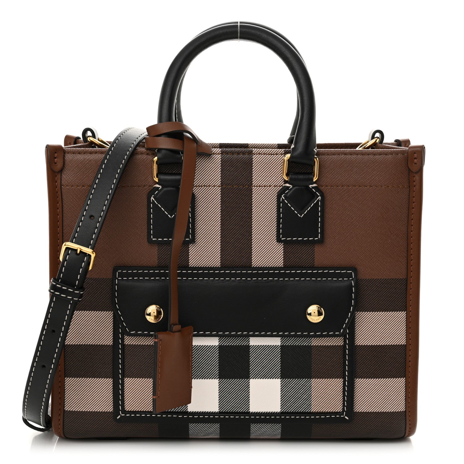 Burberry E-Canvas Check Calfskin Mini Freya Tote Dark Birch Brown 1 of 13