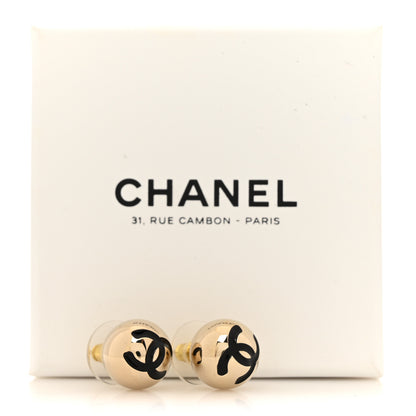 Chanel Metal Enamel CC Ball Stud Earrings Gold Black 5 of 5