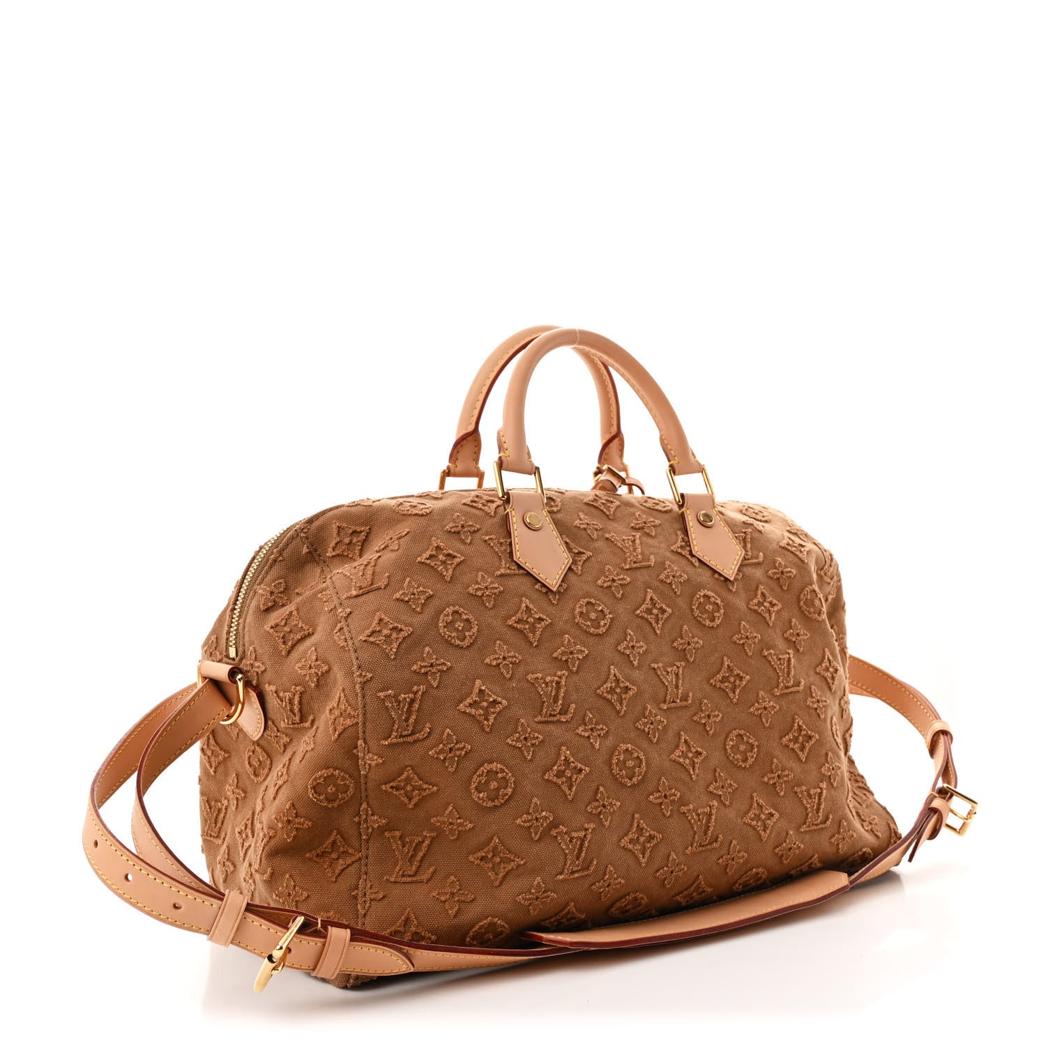 Louis Vuitton Denim Monogram Stone Speedy Bandouliere 35 Caramel