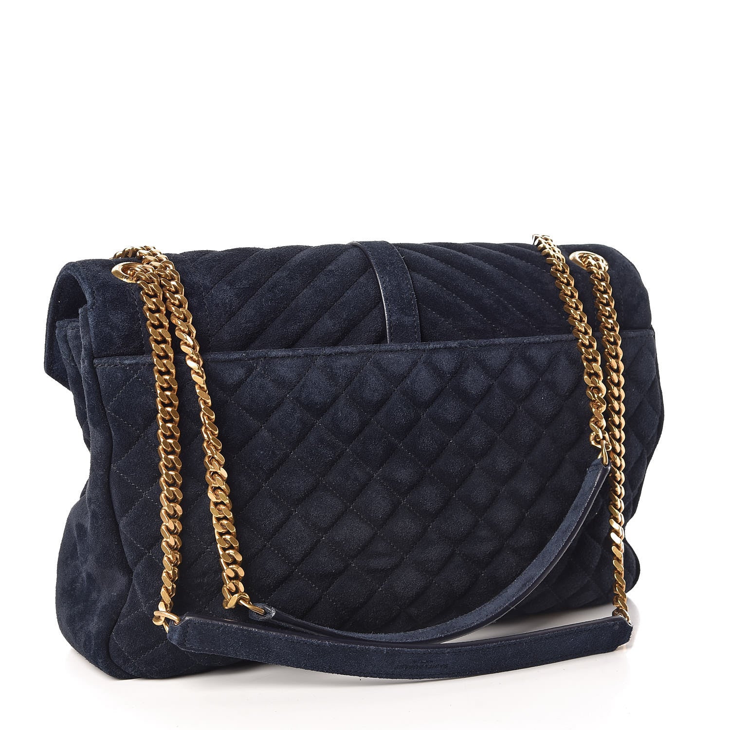 Saint Laurent Suede Mixed Matelasse Triquilt Large Monogram Envelope Satchel Navy Blue 3 of 9