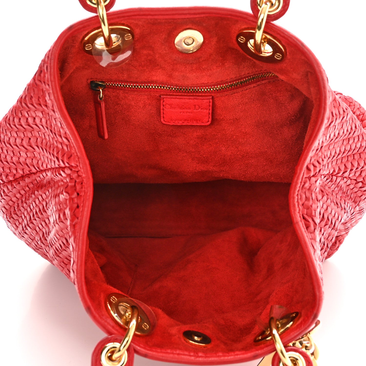 Christian Dior Lambskin Woven Lady Dior Shopping Tote Red 5 of 13