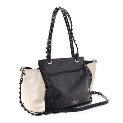 Valentino Garavani Vitello Monochrome Small Rockstud Tote Black Light Ivory 2 of 4