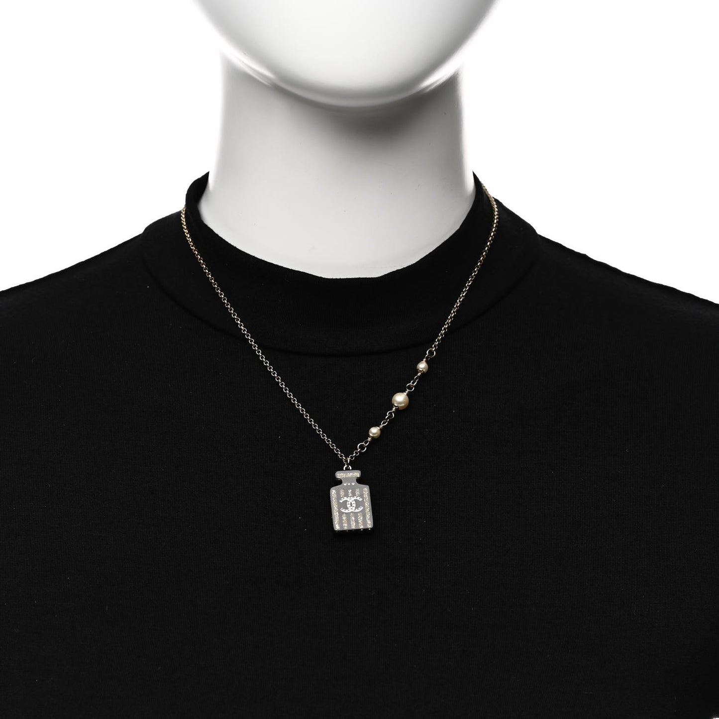 Pearl Resin Strass Perfume Bottle CC Necklace Black Gold