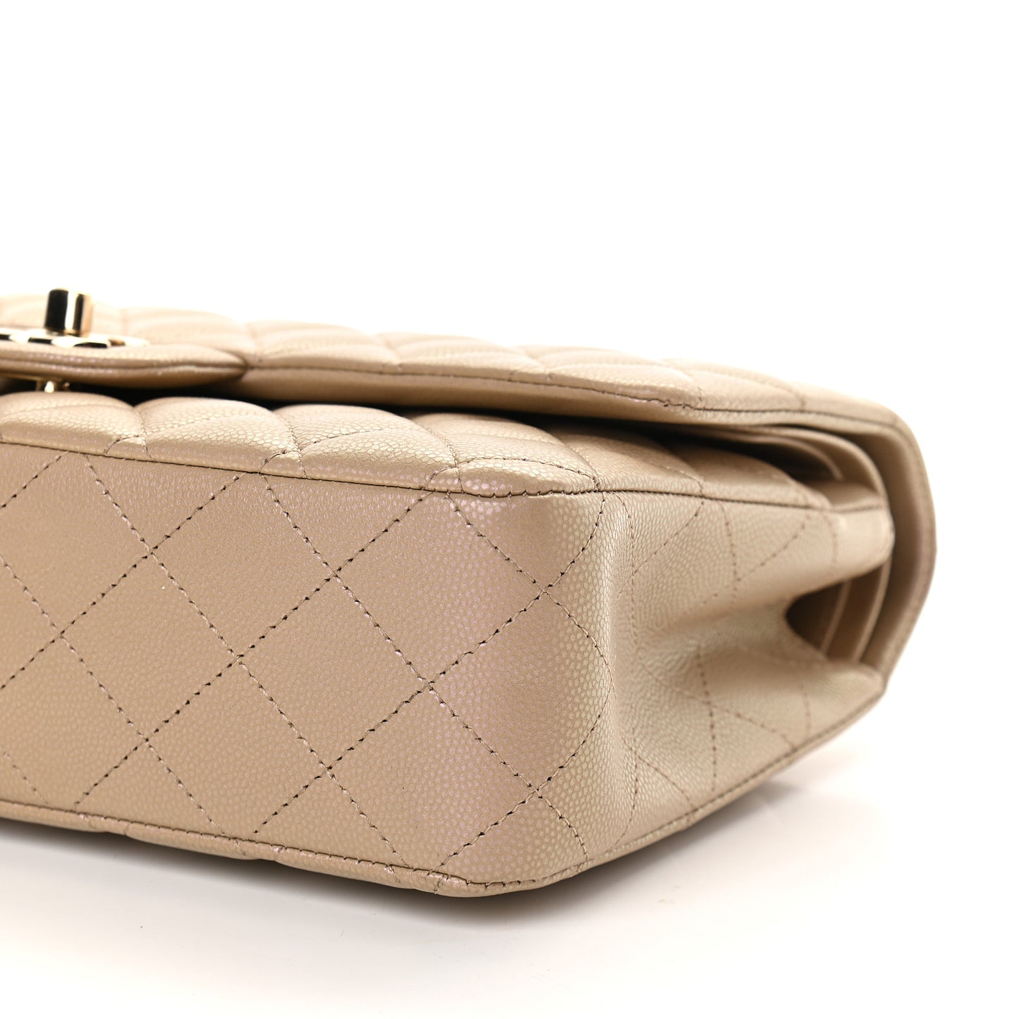 Iridescent Caviar Quilted Medium Double Flap Dark Beige