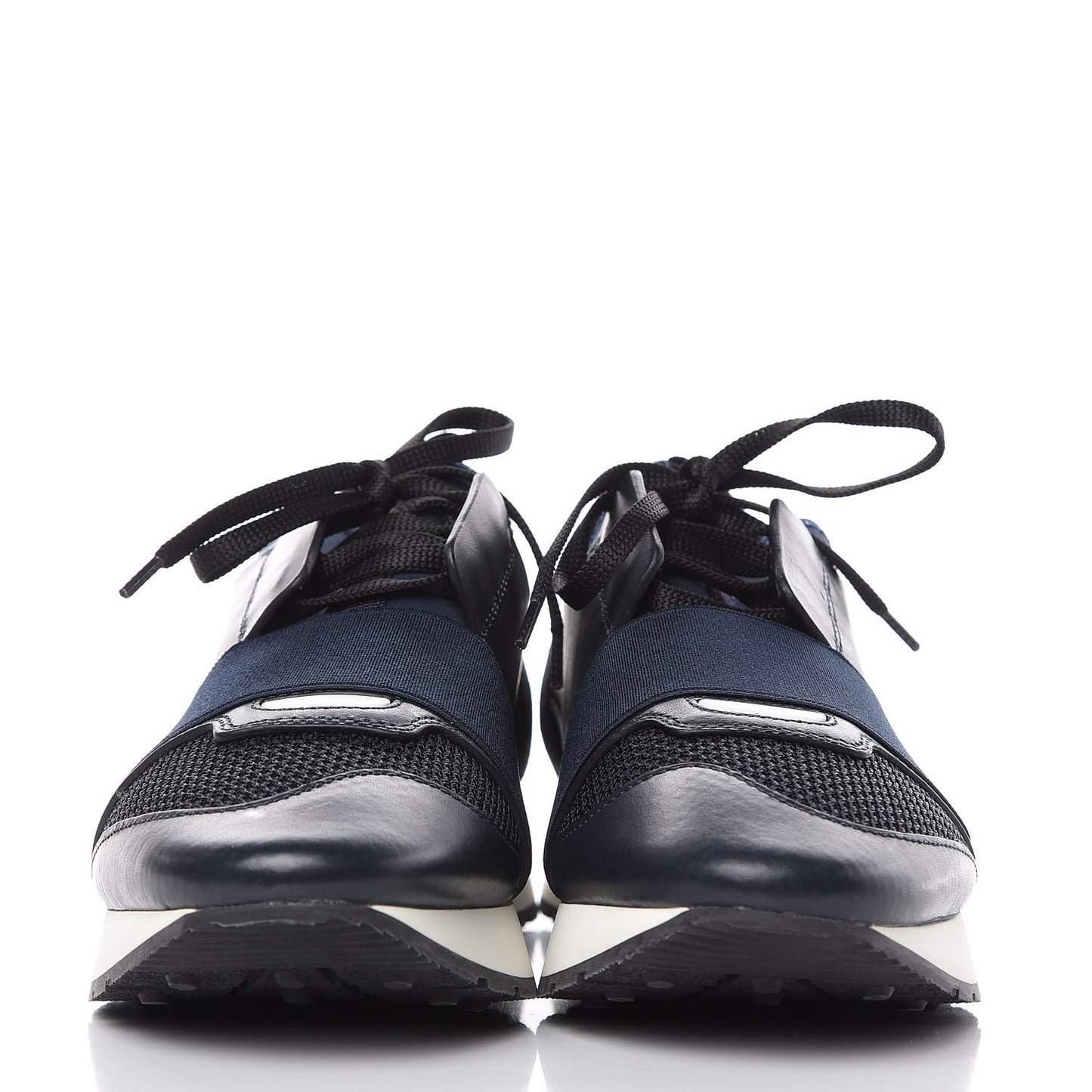 Mesh Calfskin Neoprene Suede Womens Race Runner Sneakers 38 Bleu Nuit