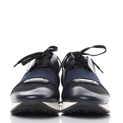 Balenciaga Mesh Calfskin Neoprene Suede Womens Race Runner Sneakers 38 Bleu Nuit 2 of 10