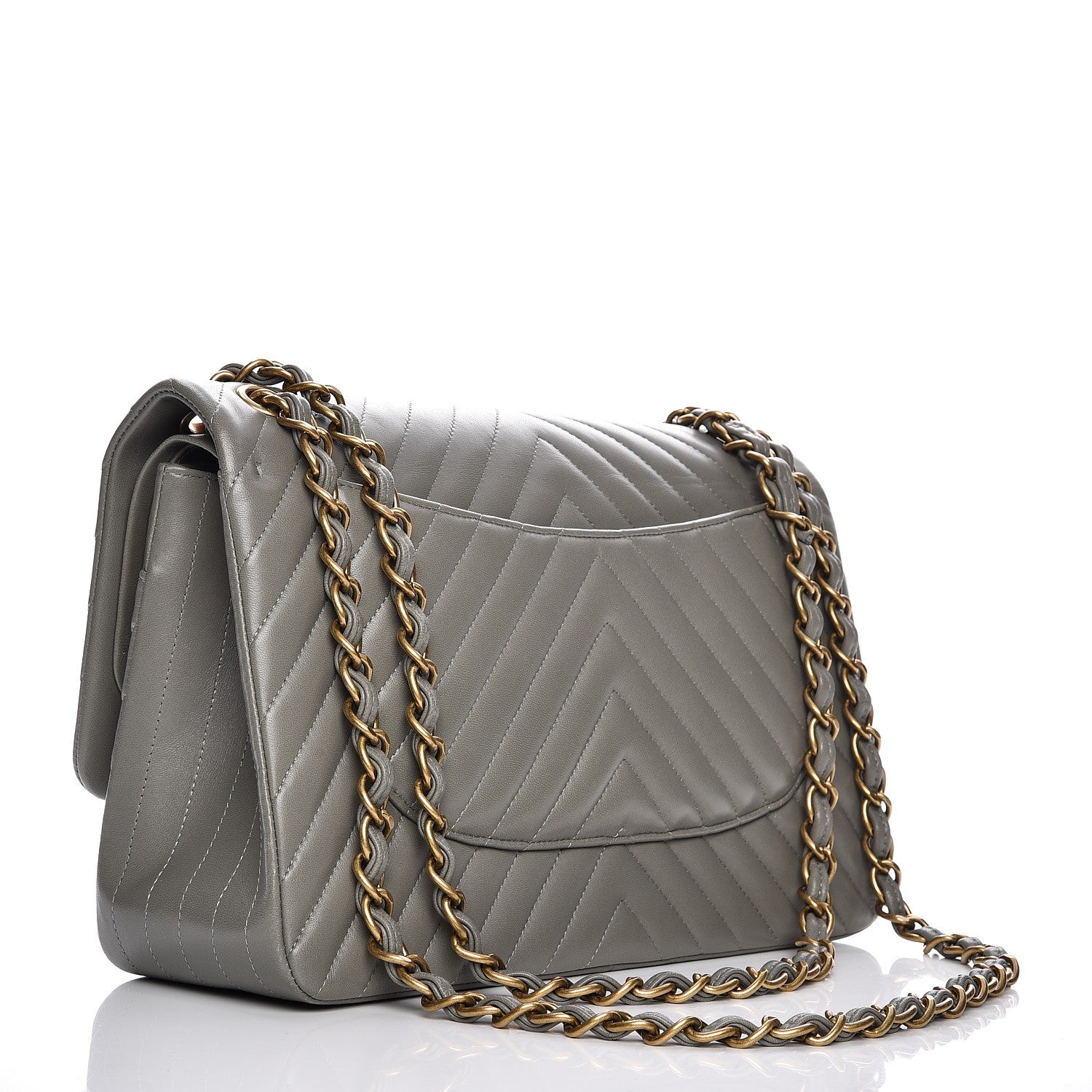 Chanel Lambskin Chevron Quilted Jumbo Double Flap Grey 3 of 7