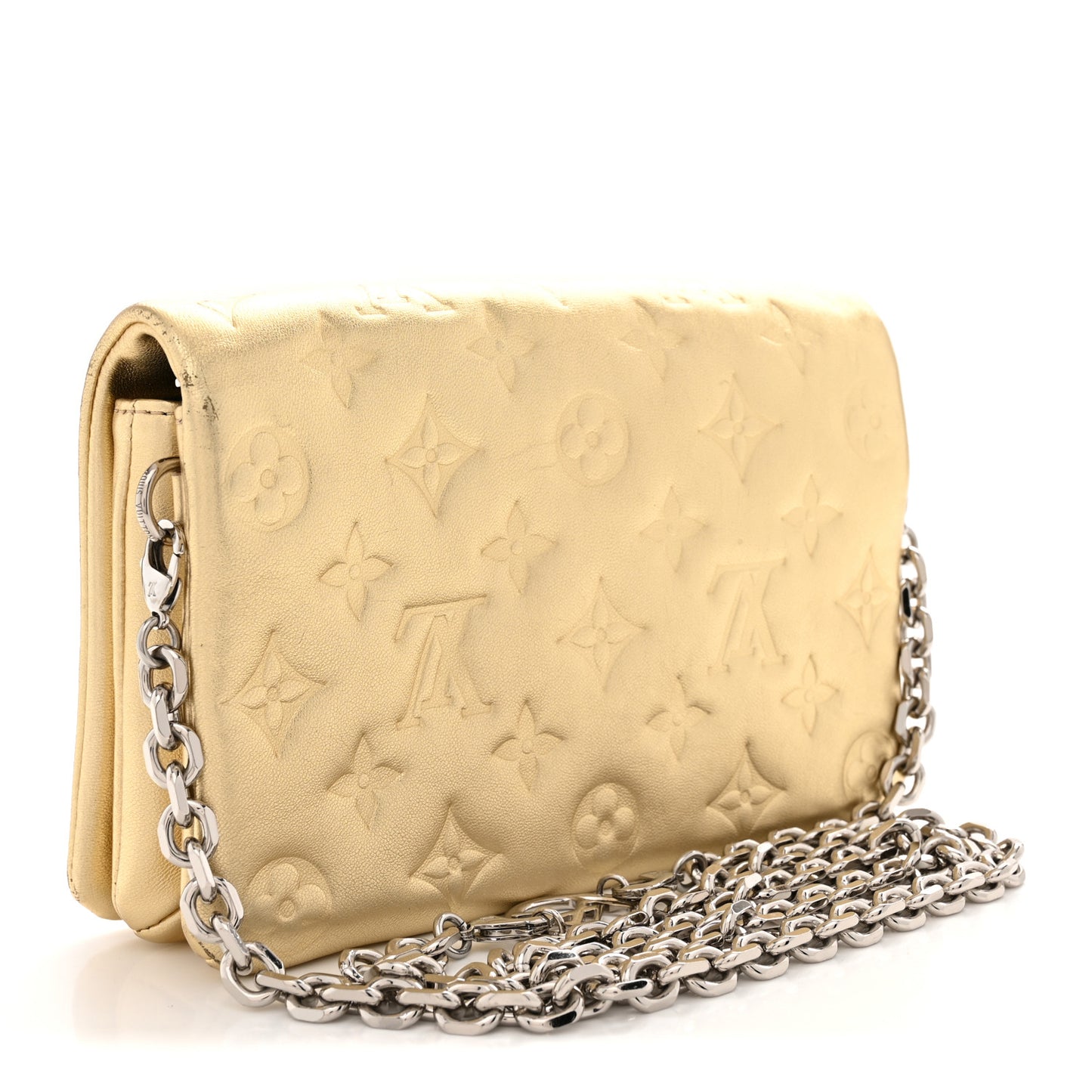 Metallic Lambskin Embossed Monogram Pochette Coussin Gold