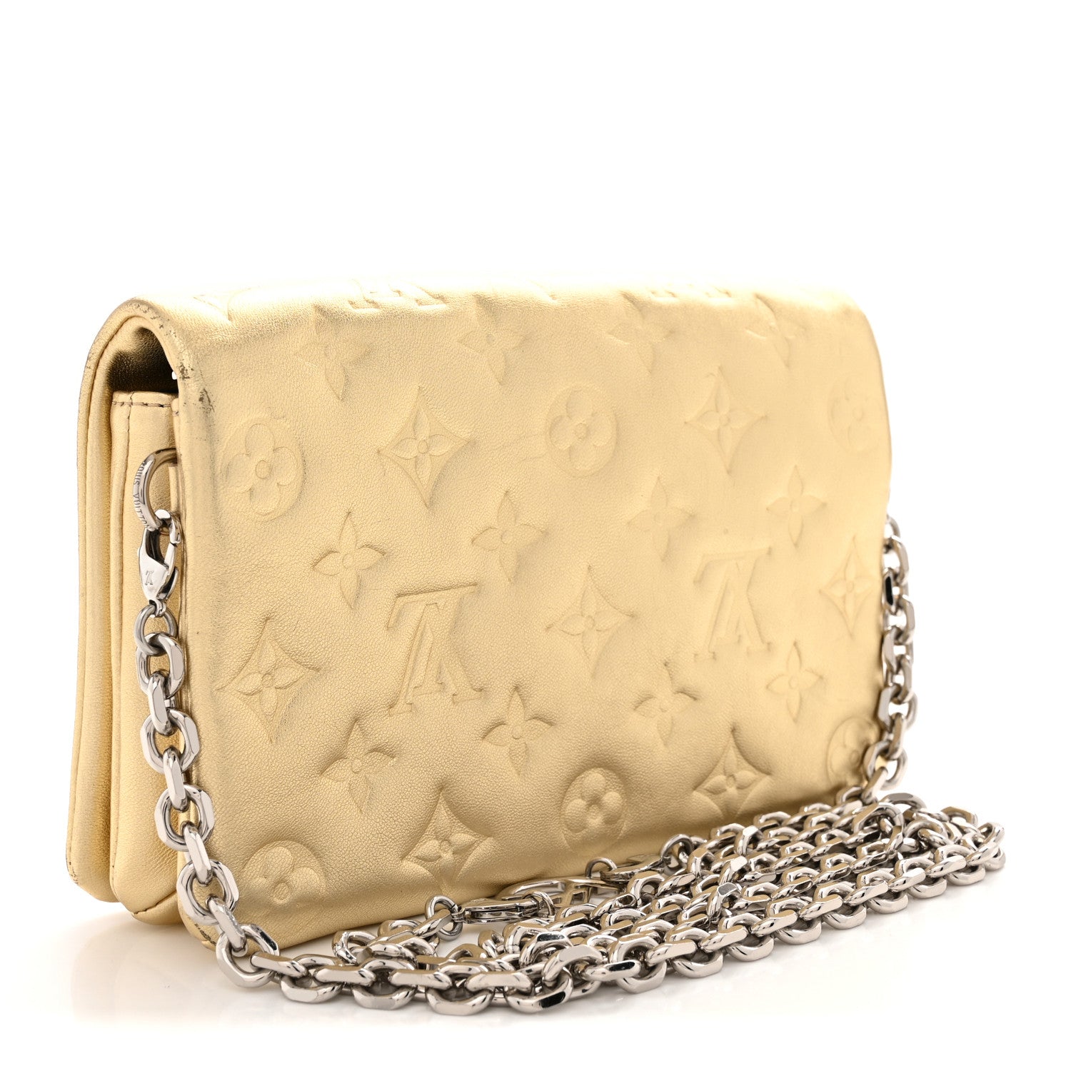 Louis Vuitton Metallic Lambskin Embossed Monogram Pochette Coussin Gold 3 of 11