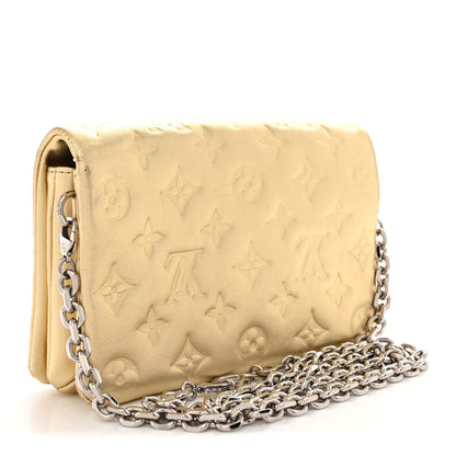 Louis Vuitton Metallic Lambskin Embossed Monogram Pochette Coussin Gold 3 of 11