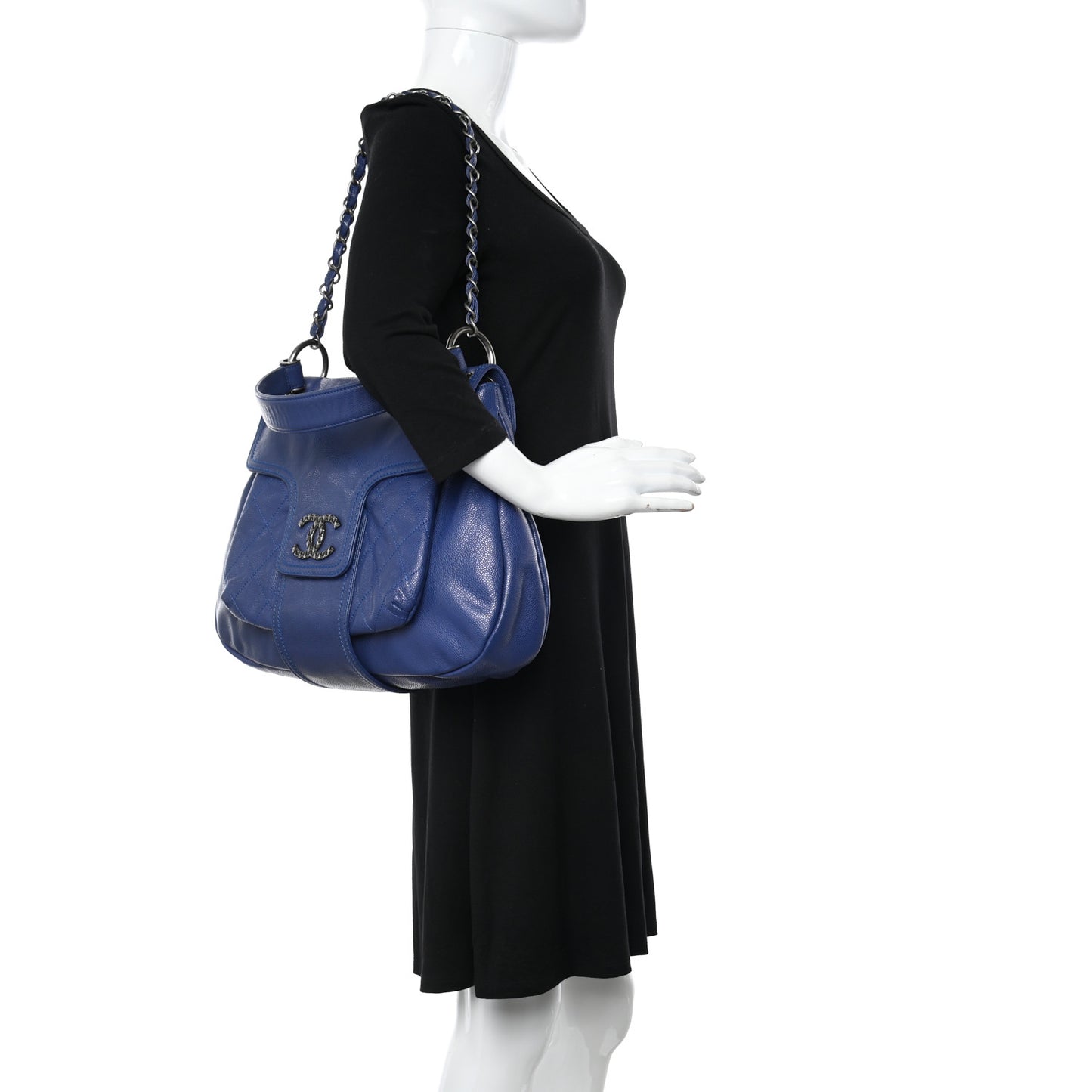 Glazed Caviar Coco Rider Flap Hobo Navy Blue