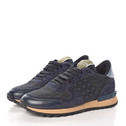 Valentino Garavani Denim Calfskin Suede Rockstud Sneakers 35.5 Indigo 3 of 8