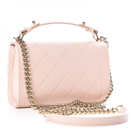 Grained Calfskin Quilted Small Label Click Flap Bag Pink