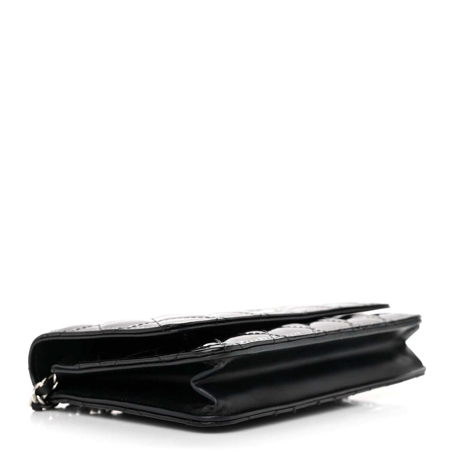 Patent Quilted Wallet On Chain WOC Black