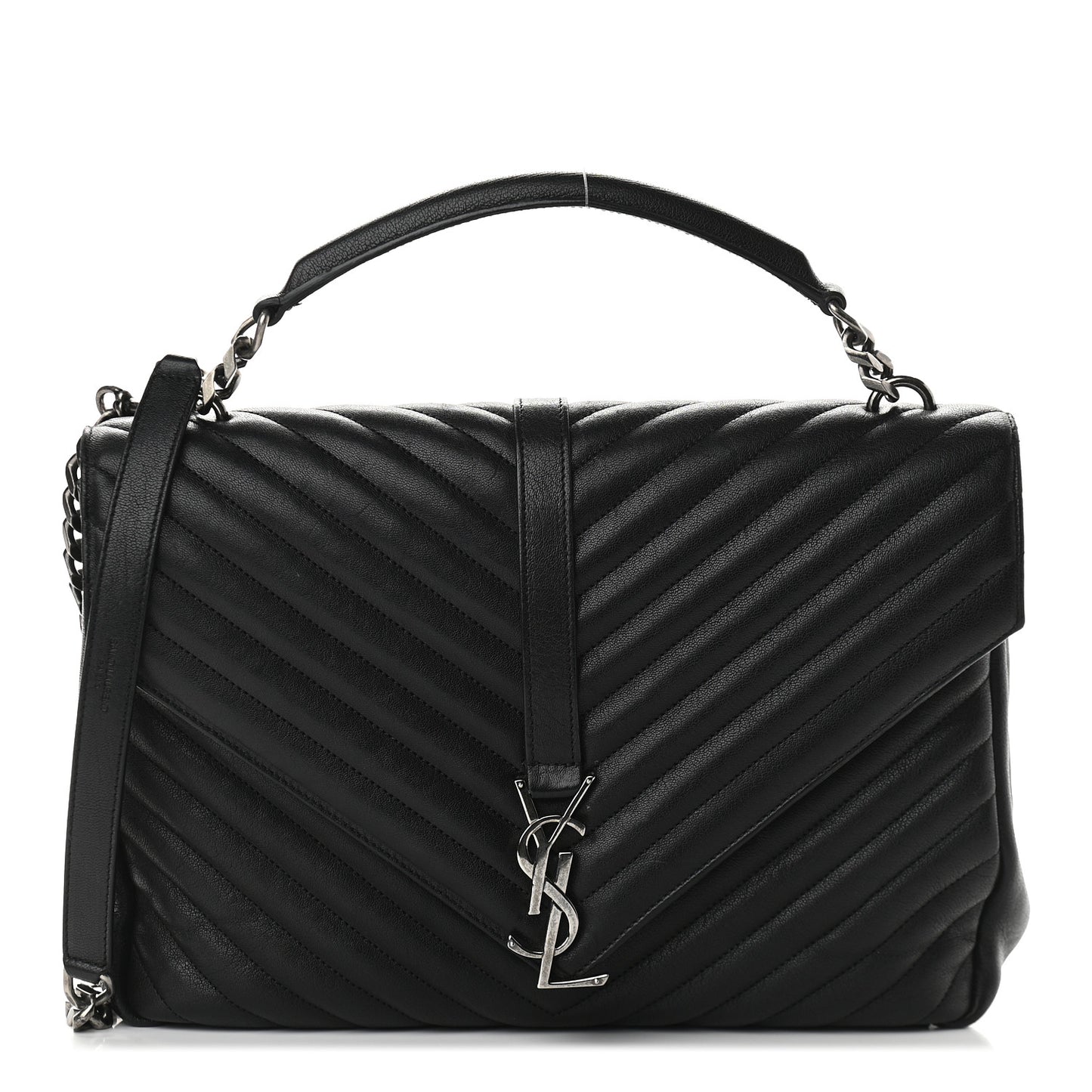 Sheepskin Matelasse Chevron Monogram Large College Satchel Black
