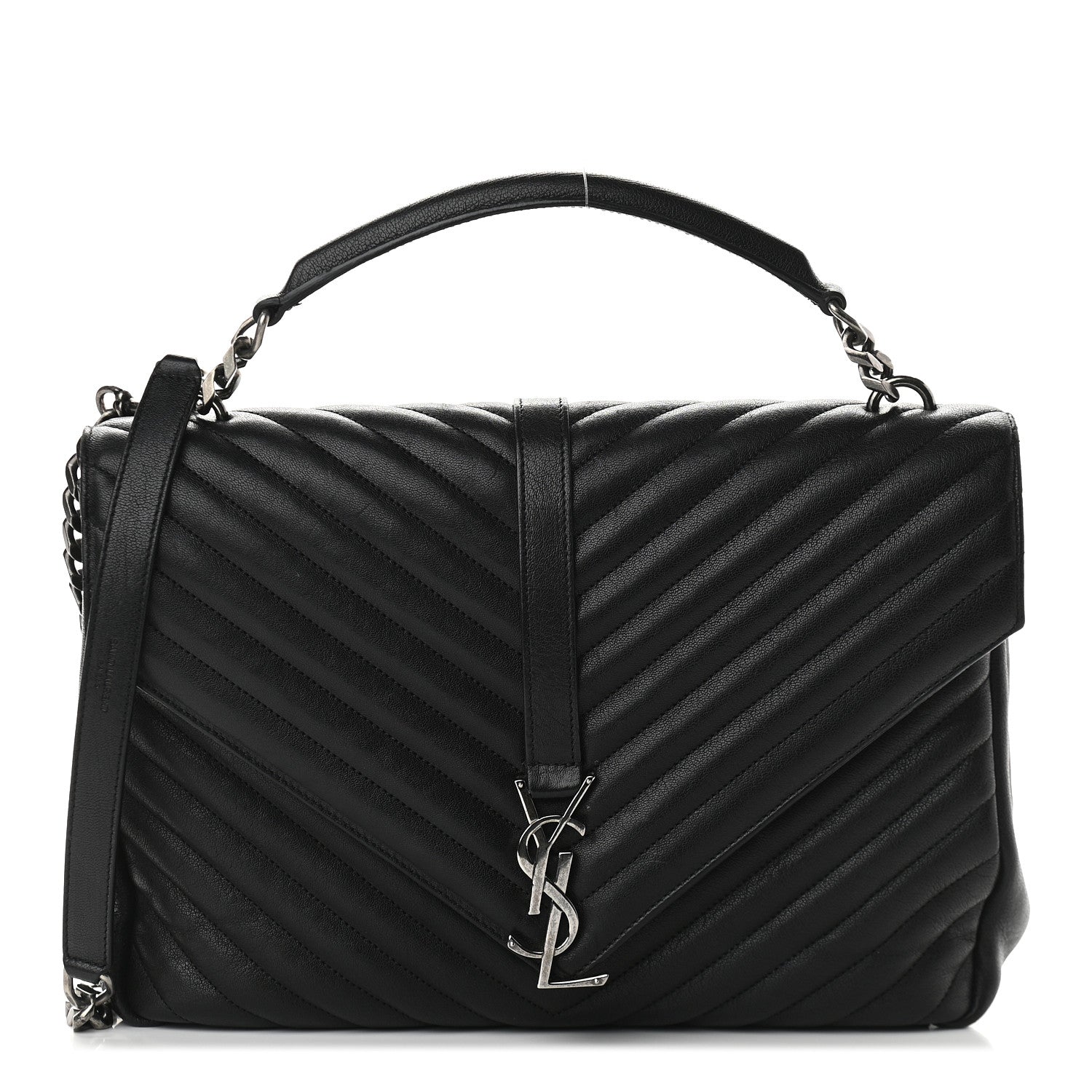 Saint Laurent Sheepskin Matelasse Chevron Monogram Large College Satchel Black 1 of 8