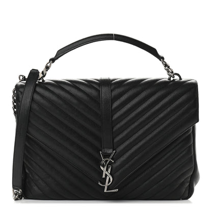 Saint Laurent Sheepskin Matelasse Chevron Monogram Large College Satchel Black 1 of 8