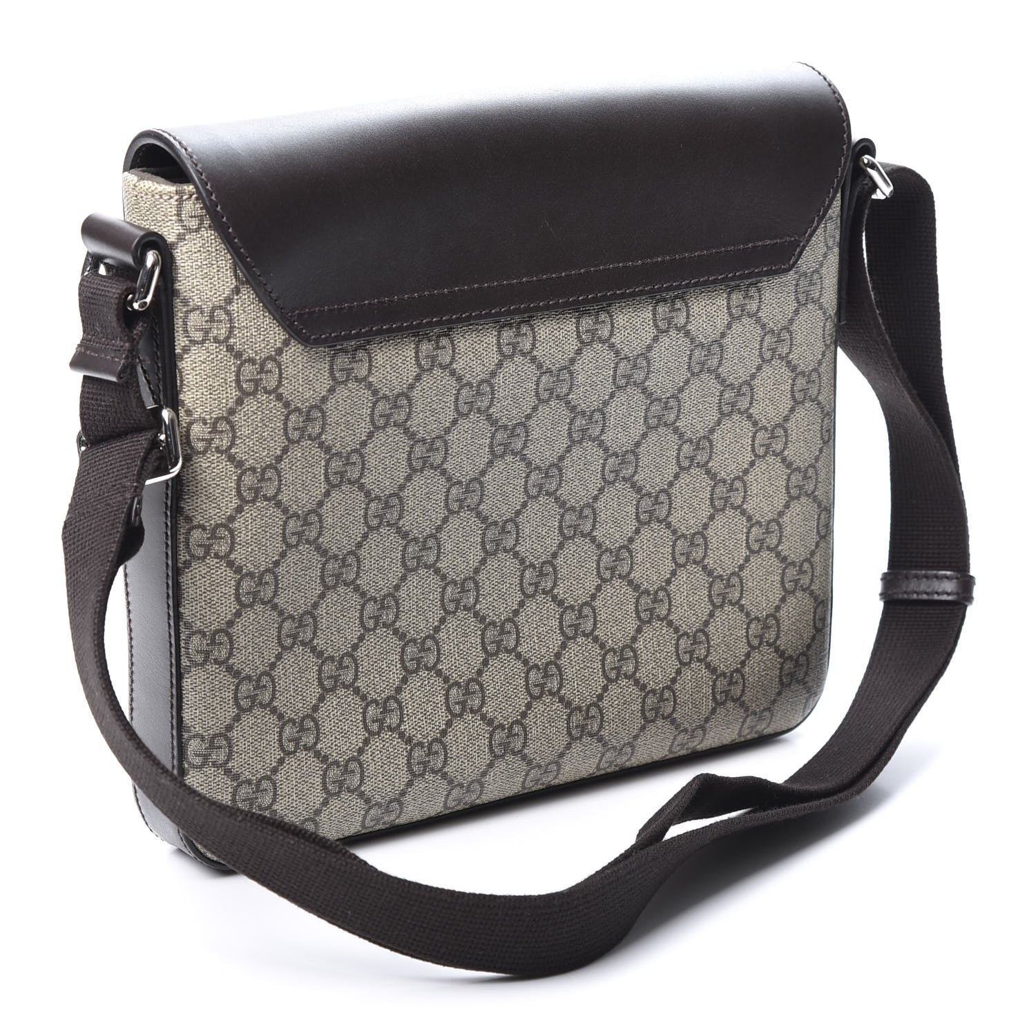 Gucci GG Supreme Monogram Selleria Calfskin Satchel Messenger Bag Beige Ebony Cocoa Marrone Scuro 2 of 13