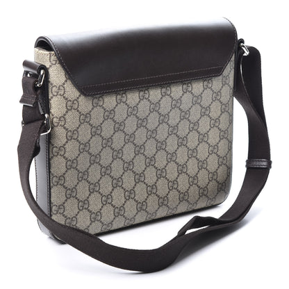 Gucci GG Supreme Monogram Selleria Calfskin Satchel Messenger Bag Beige Ebony Cocoa Marrone Scuro 2 of 13