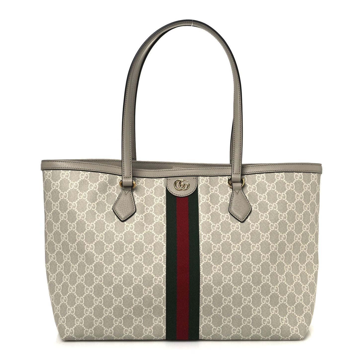 GG Supreme Monogram Textured Dollar Calfskin Web Large Ophidia Shopping Tote Beige Mystic White Oatmeal