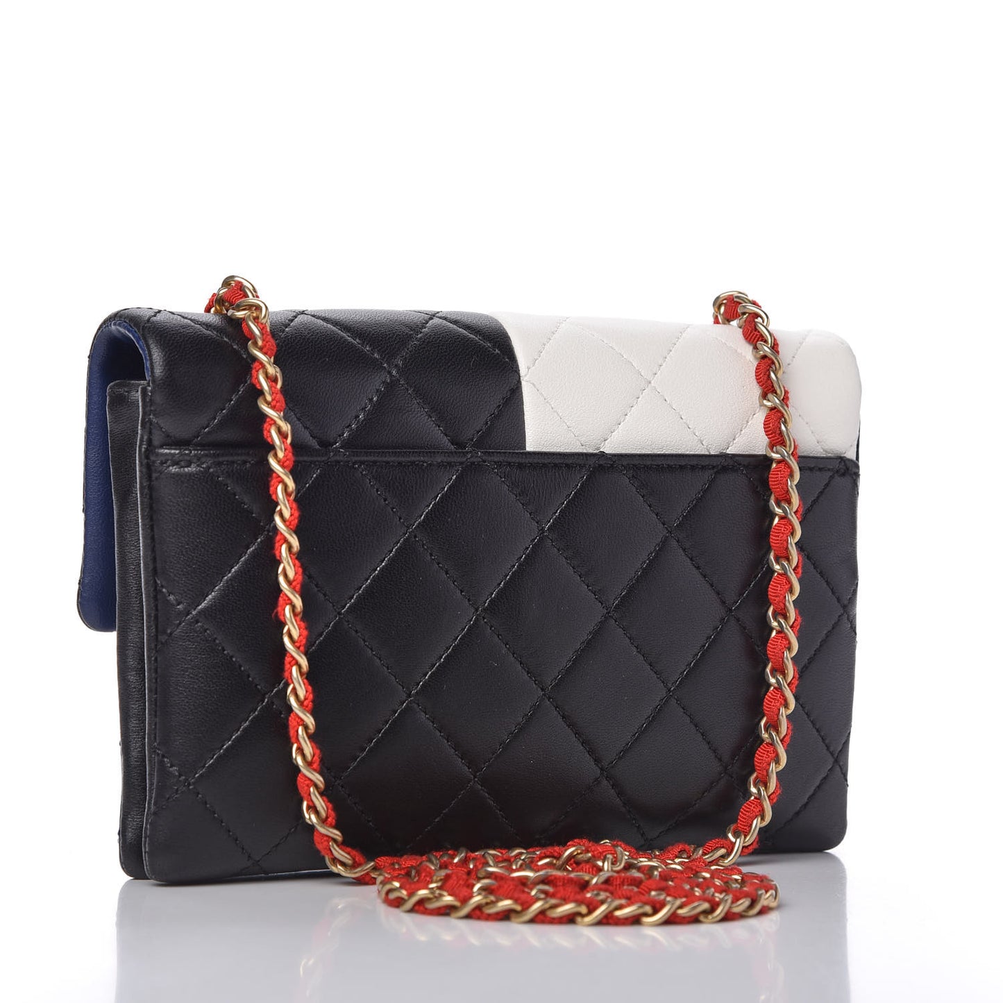 Lambskin Quilted Tri-Color Pagoda Wallet On Chain WOC Red White Blue Black