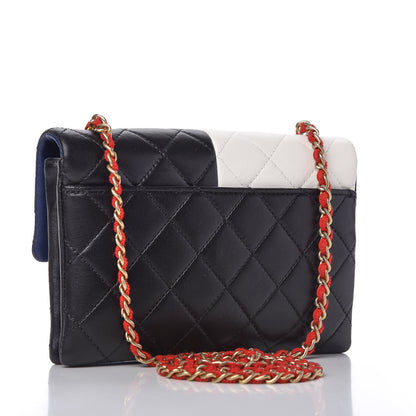 Chanel Lambskin Quilted Tri-Color Pagoda Wallet On Chain WOC Red White Blue Black 3 of 10