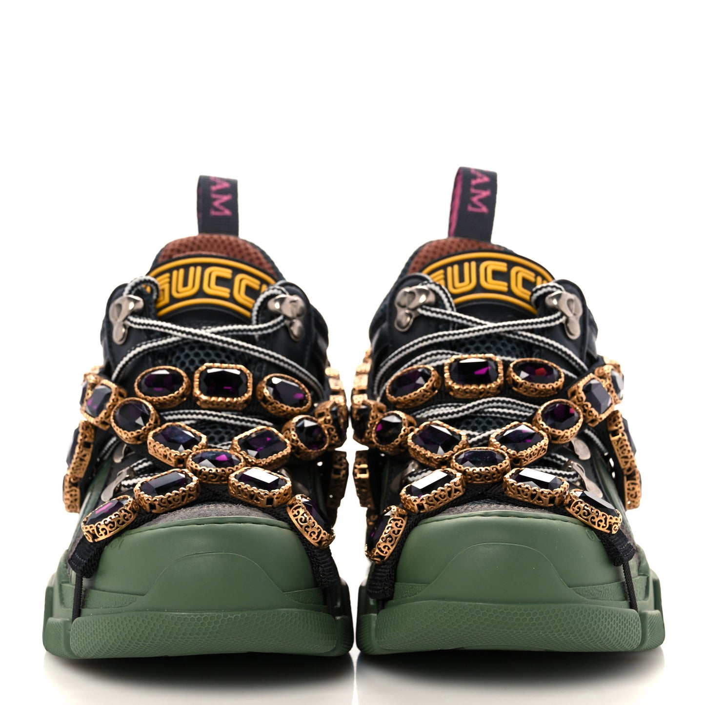 X SEGA Mesh Suede Calfskin Removable Crystals Flashtrek Sneakers 35.5 Loess Black Olive Green