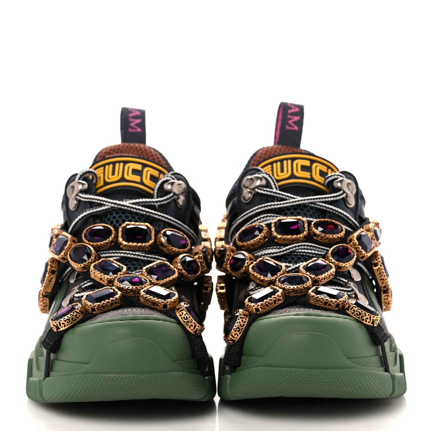 Gucci X SEGA Mesh Suede Calfskin Removable Crystals Flashtrek Sneakers 35.5 Loess Black Olive Green 2 of 7