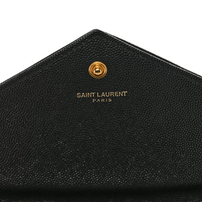 Saint Laurent Grain De Poudre Matelasse Chevron Monogram Chain Wallet Black 7 of 10
