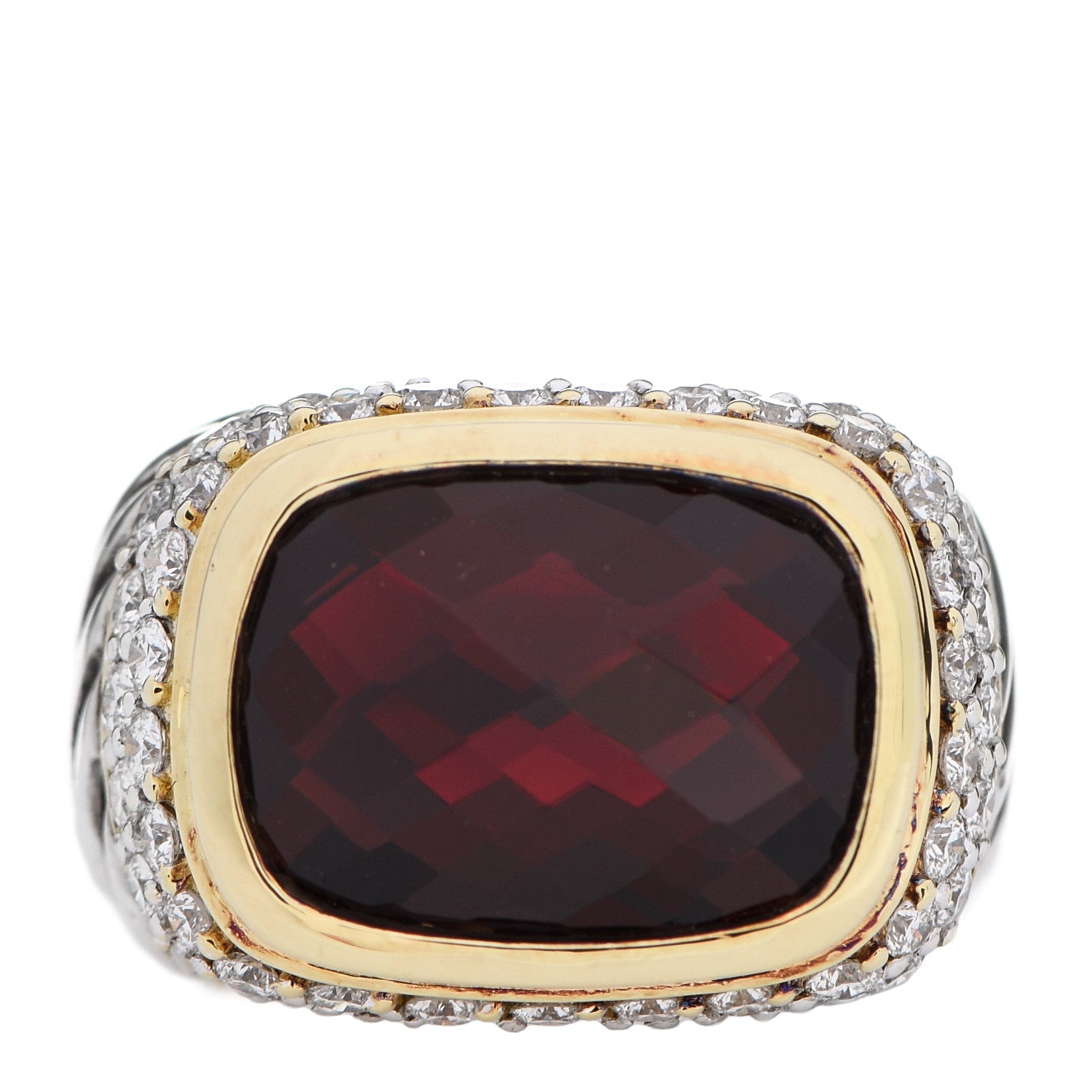 David Yurman Sterling Silver 18K Yellow Gold Diamond Garnet 12mm Noblesse Ring 56 7.75 1 of 6