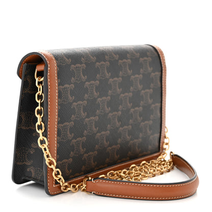 Celine Triomphe Canvas Calfskin Wallet on Chain Tan 3 of 10