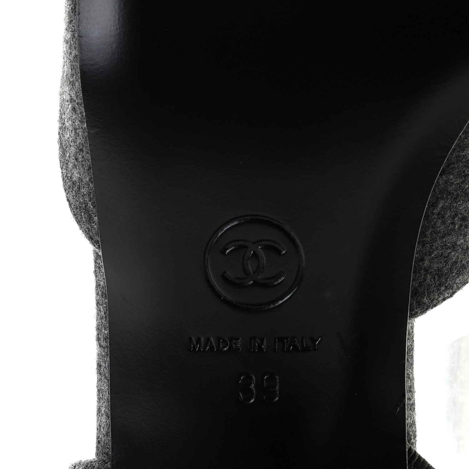 Chanel Wool Velvet Cap Toe CC Slingback Pumps 39 Black Grey 8 of 10