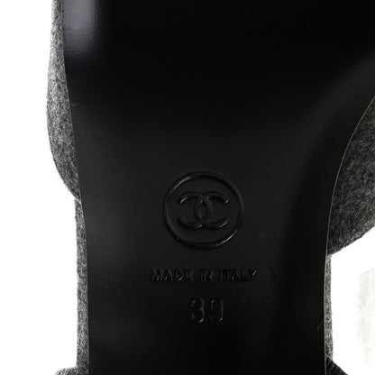 Chanel Wool Velvet Cap Toe CC Slingback Pumps 39 Black Grey 8 of 10