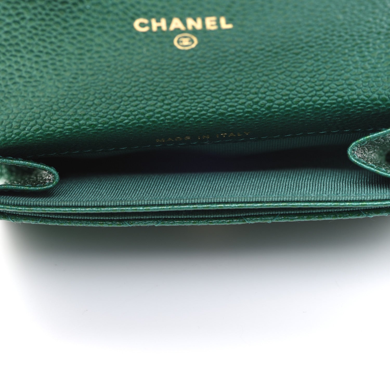 Chanel Metallic Caviar Quilted Card Holder Green 5 of 9