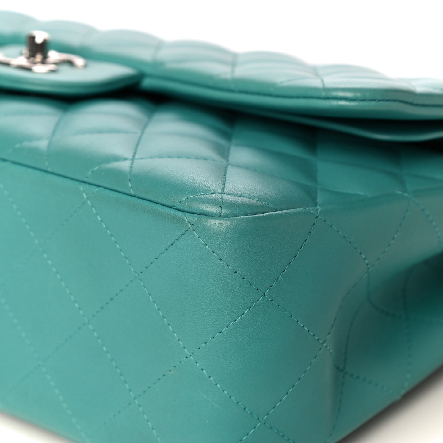 Lambskin Quilted Jumbo Double Flap Turquoise