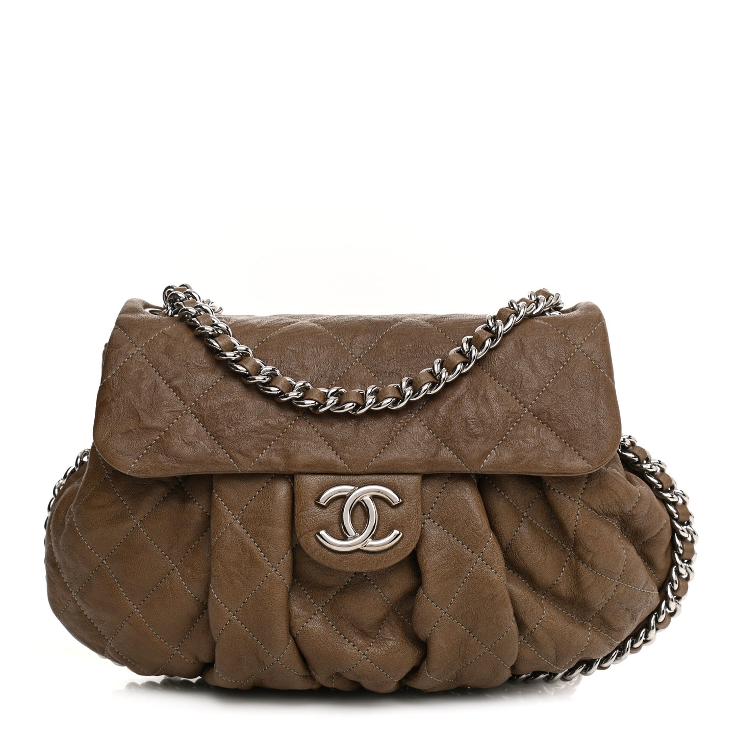 Washed Lambskin Quilted Medium Chain Around Messenger Taupe