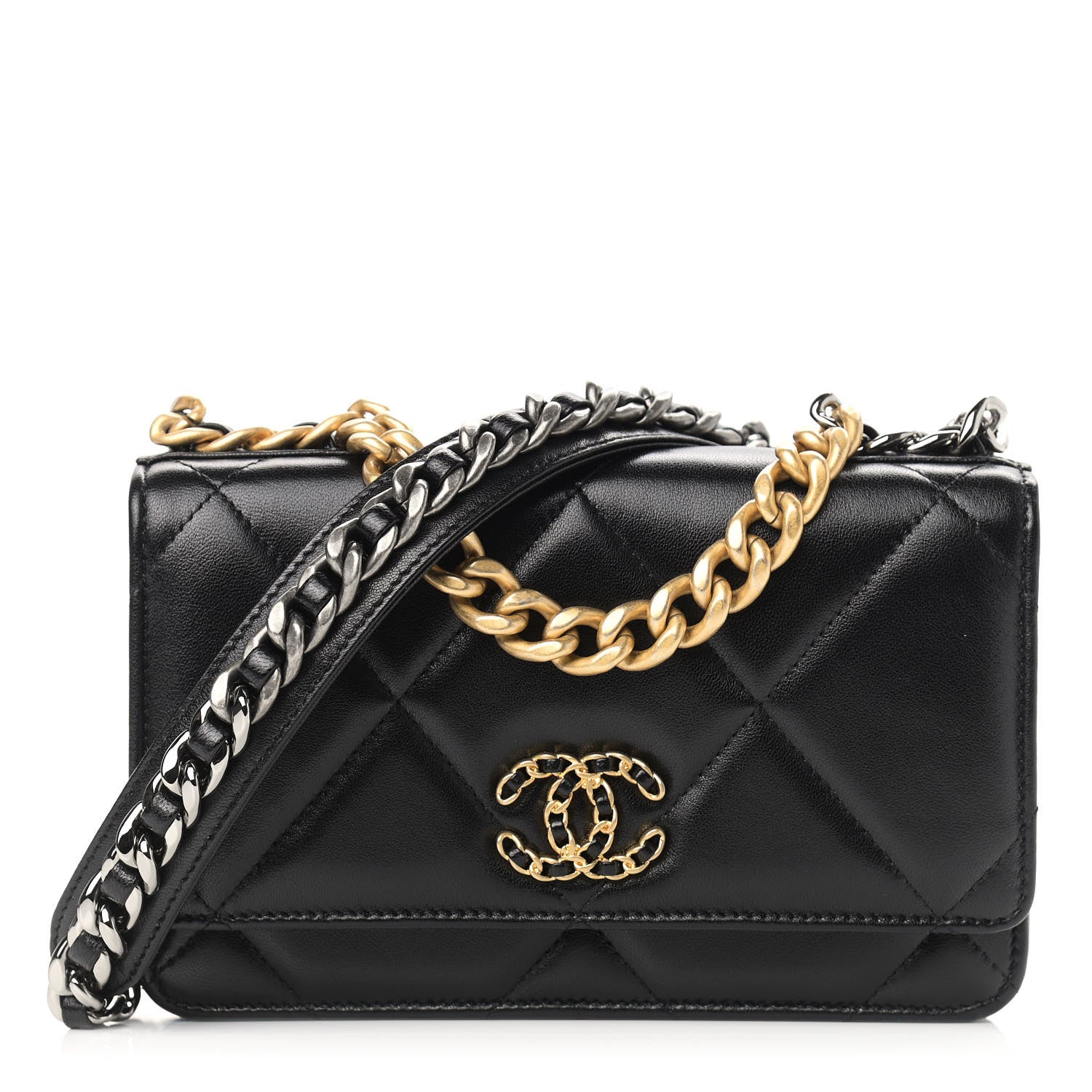 Chanel Goatskin Quilted Chanel 19 Wallet On Chain WOC Black 1 of 11